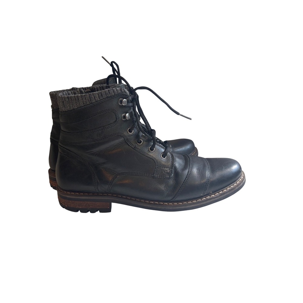 Crevo Cayson Black Leather Cap Toe Combat Boots CV 1677-001 Mens 11